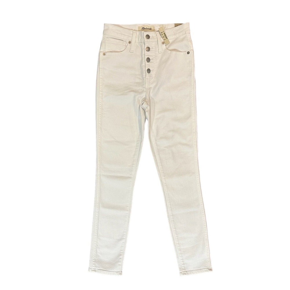 NWT Madewell 10” HighRise Skinny Crop White Denim Jeans Size 25 Buttons $128 NEW